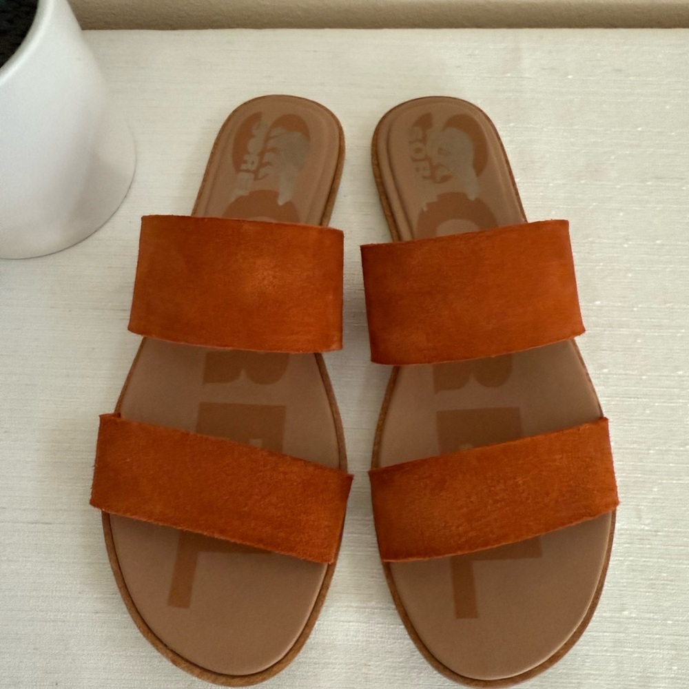 SOREL Burnt Orange Suede Double Strap Slide Sandals